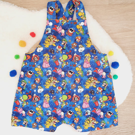 MARIO print Overalls, Baby / Toddler Overalls, Short Leg Romper, Size 2