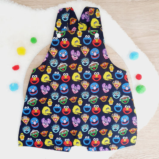 SESAME STREET print Overalls, Baby Overalls, Short Leg Romper, Size 1