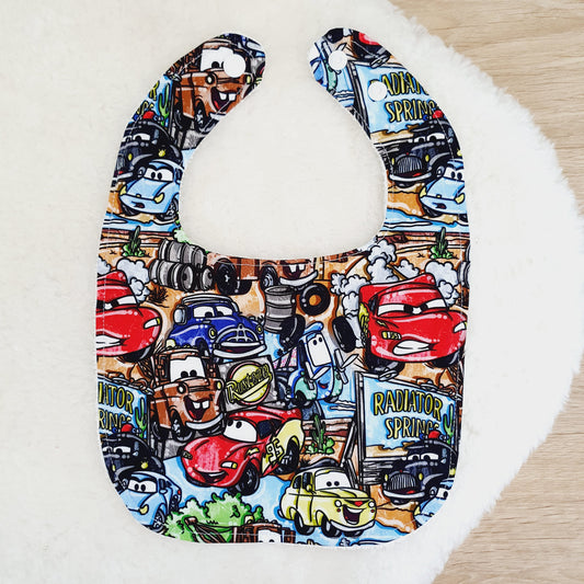 CARS print Bib, Handmade Baby Bib, Feeding Bib