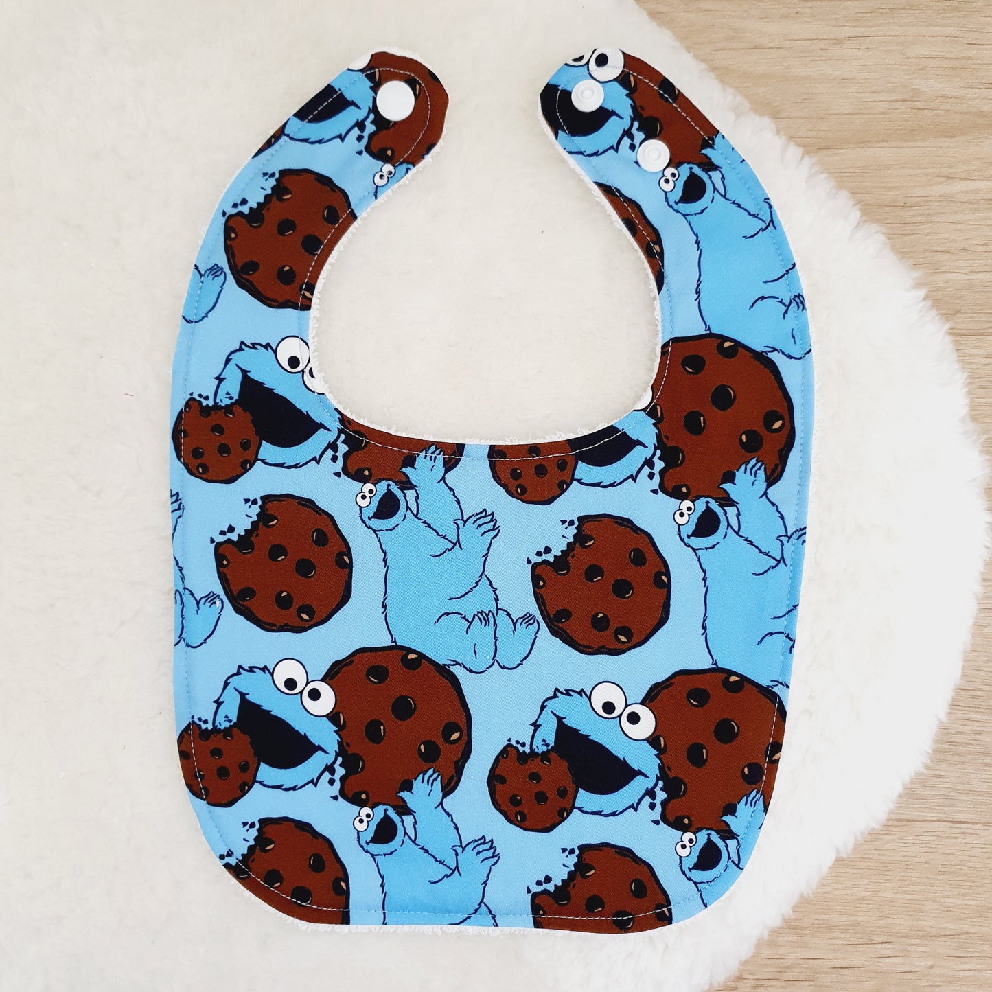 COOKIE MONSTER print Bib, Handmade Baby Bib, Feeding Bib