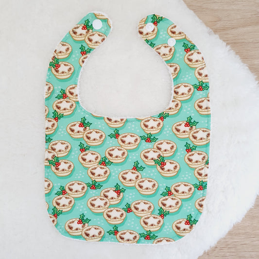 CHRISTMAS MINCE PIES print Bib, Handmade Baby Bib, Feeding Bib