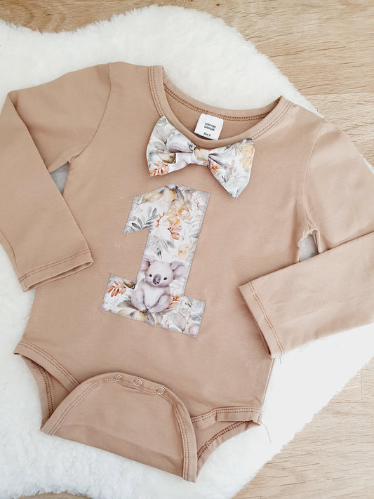 Boys 1st Birthday Long Sleeve Bodysuit, Size 2, Koala