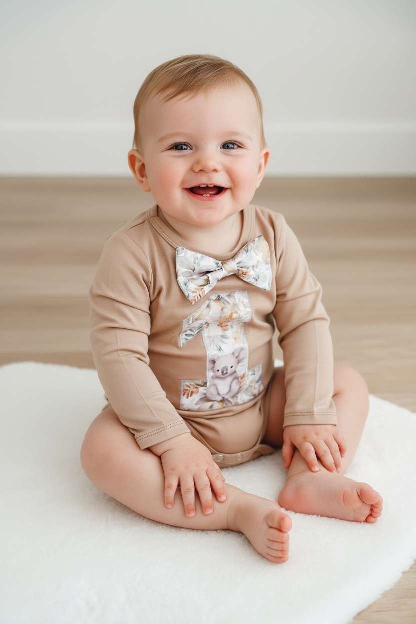 Boys 1st Birthday Long Sleeve Bodysuit, Size 2, Koala