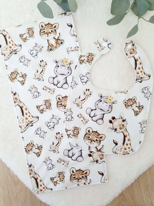 JUNGLE BABIES Baby Bib and Burp Cloth Gift Set, Baby Shower Gift, Newborn Gift, Baby Gift