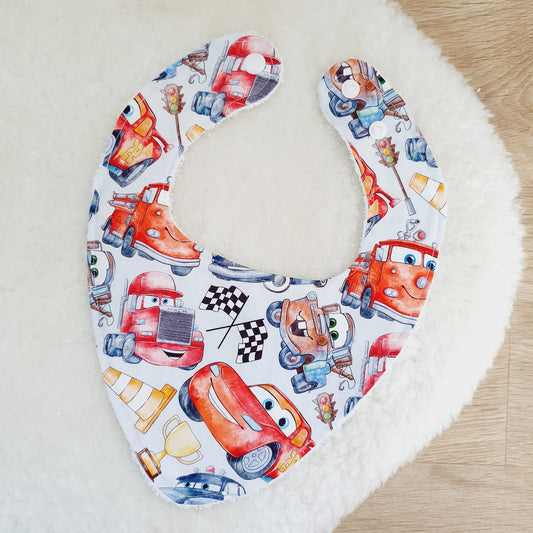 Cars Bandana Dribble Bib, Handmade Baby Bib, Cotton / Bamboo, Ultra Absorbent