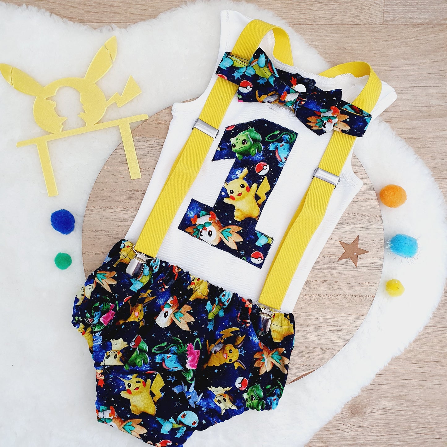 POKEMON print Boys 1st Birthday Outfit, Size 1