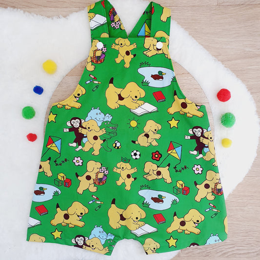 SPOT ON GREEN Overalls, Baby Overalls, Short Leg Romper, Size 1
