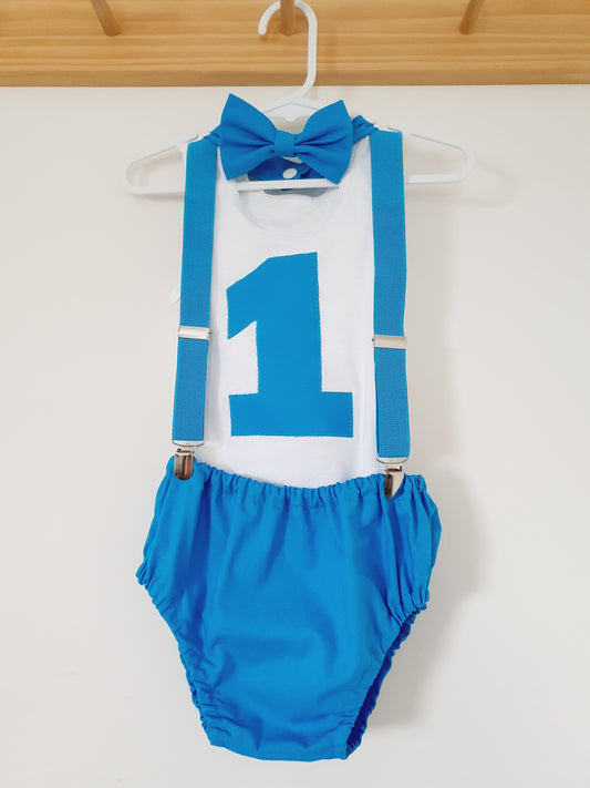 Marine Blue Boys 1st Birthday Outfit, Size 1