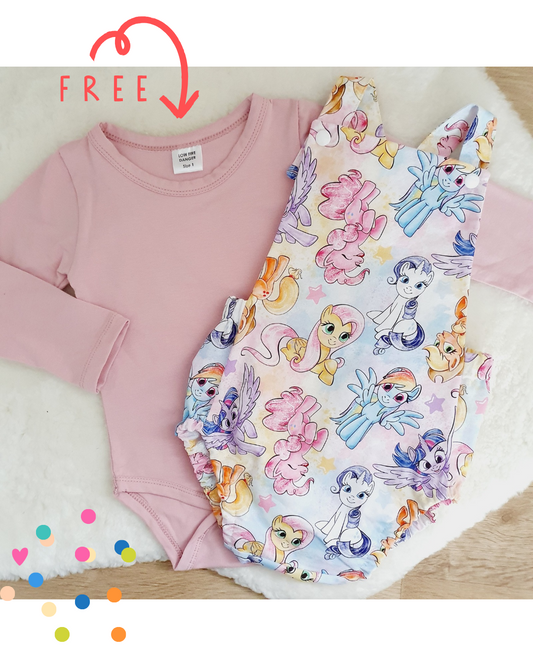 PONY print Baby Romper, Size 1 with BONUS Long Sleeve Bodysuit