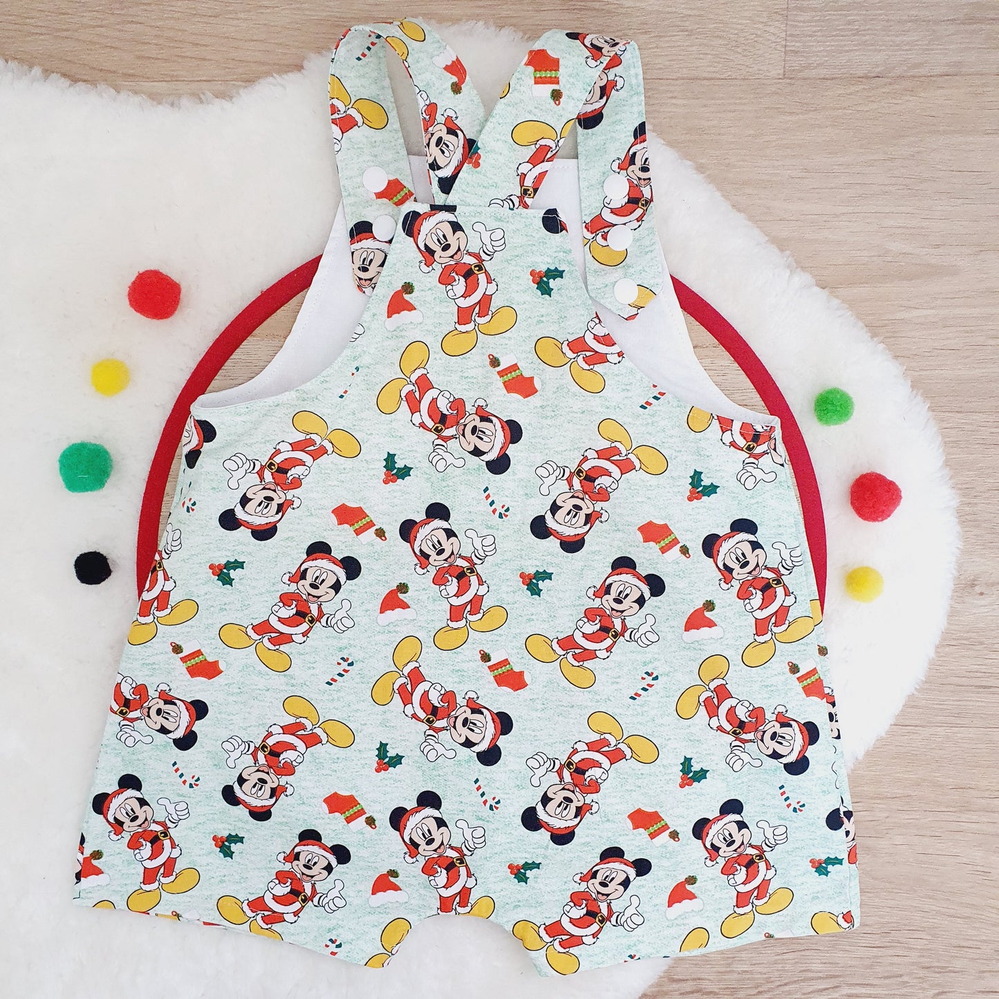 CHRISTMAS MOUSE Overalls, Baby / Toddler Overalls, Short Leg Romper, Size 2