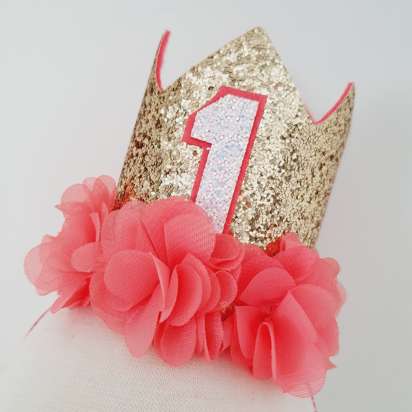 1st Birthday Crown / Party Hat / Headband - PEACHY FLOWER