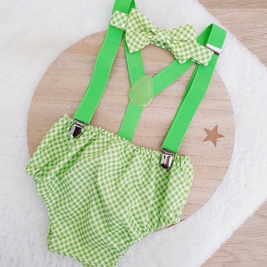 GREEN GINGHAM Boys Cake Smash Outfit, Size 1