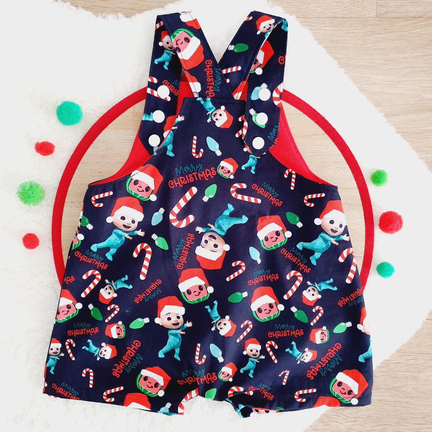 CHRISTMAS COCOMELON print Overalls, Baby Overalls, Short Leg Romper, Size 1