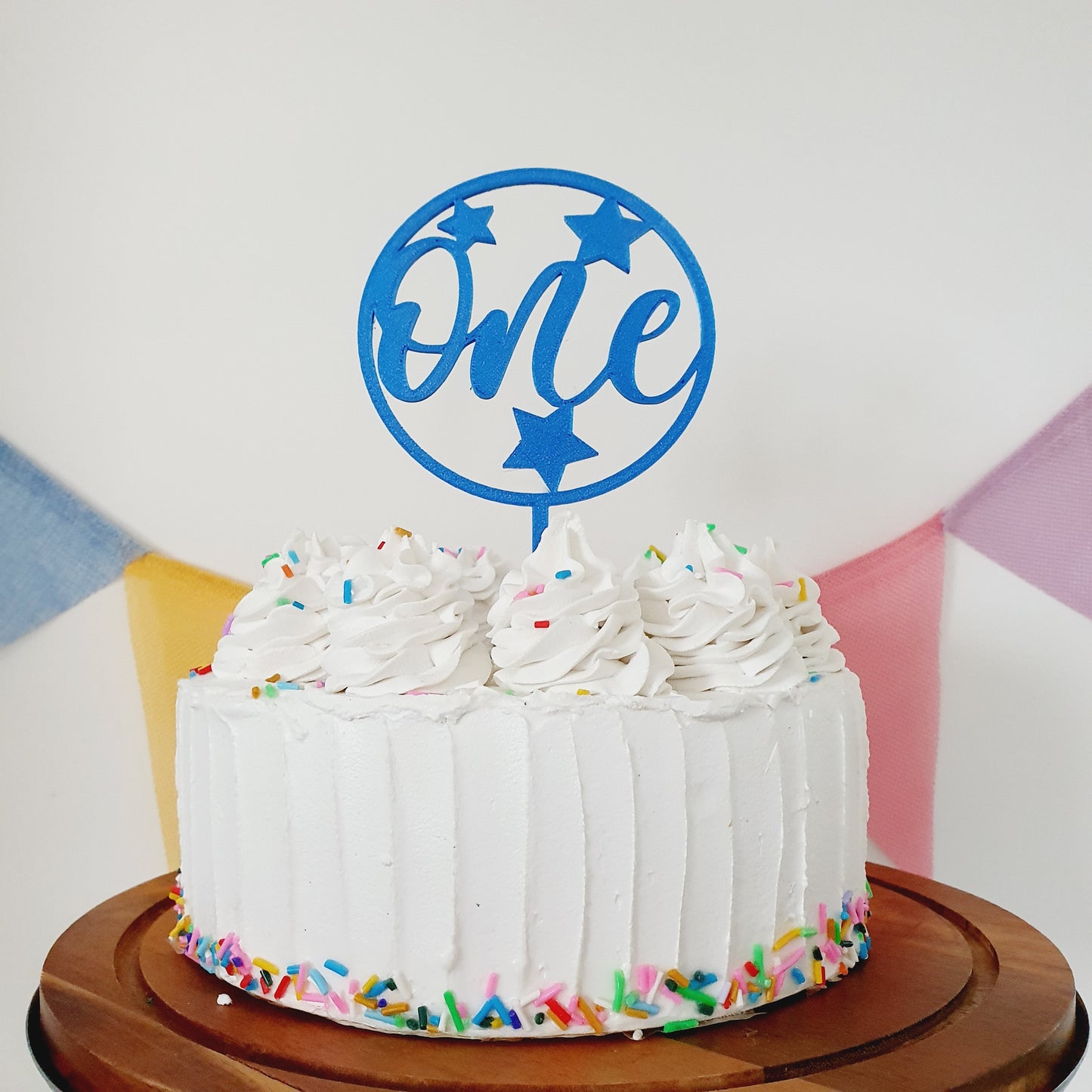 ONE Cake Topper with Stars - Blue
