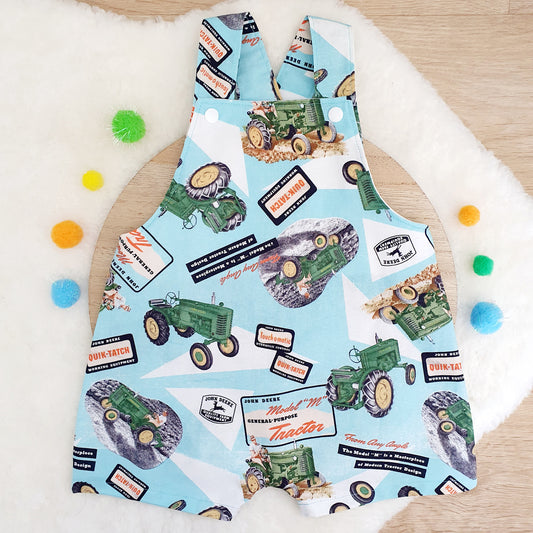 TRACTOR print Overalls, Baby Overalls, Short Leg Romper, Size 1
