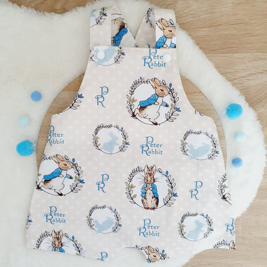 PETER RABBIT print Overalls, Baby Overalls, Short Leg Romper, Size 1