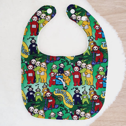 Tubbies print Bib, Handmade Baby Bib, Feeding Bib