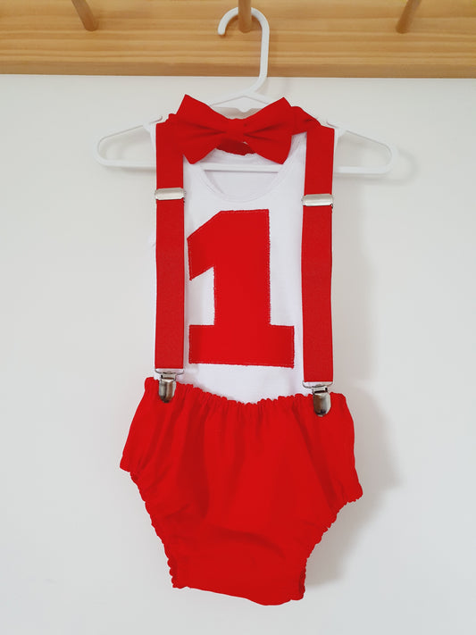 Red Boys Cake Smash Outfit Size 0