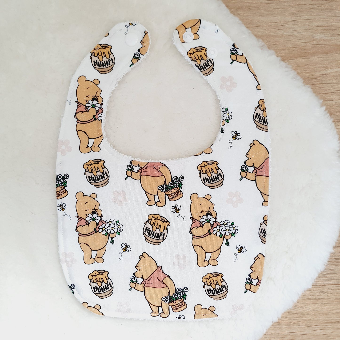POOH print Bib, Handmade Baby Bib, Feeding Bib