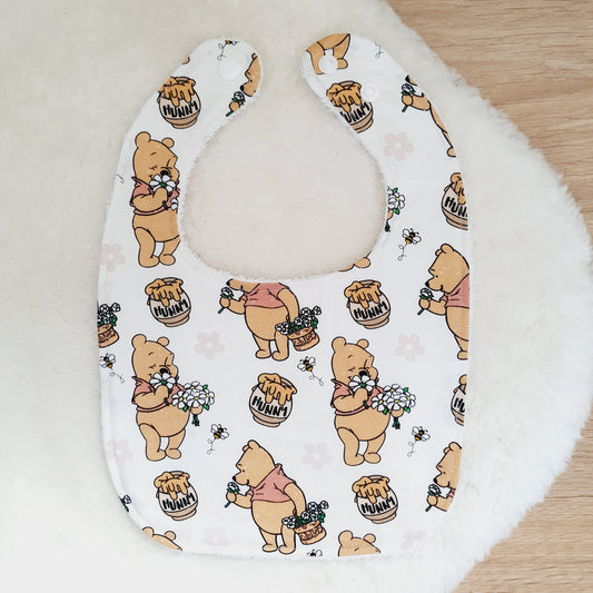POOH print Bib, Handmade Baby Bib, Feeding Bib