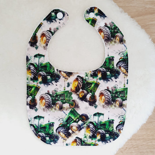 TRACTOR print Bib, Handmade Baby Bib, Feeding Bib