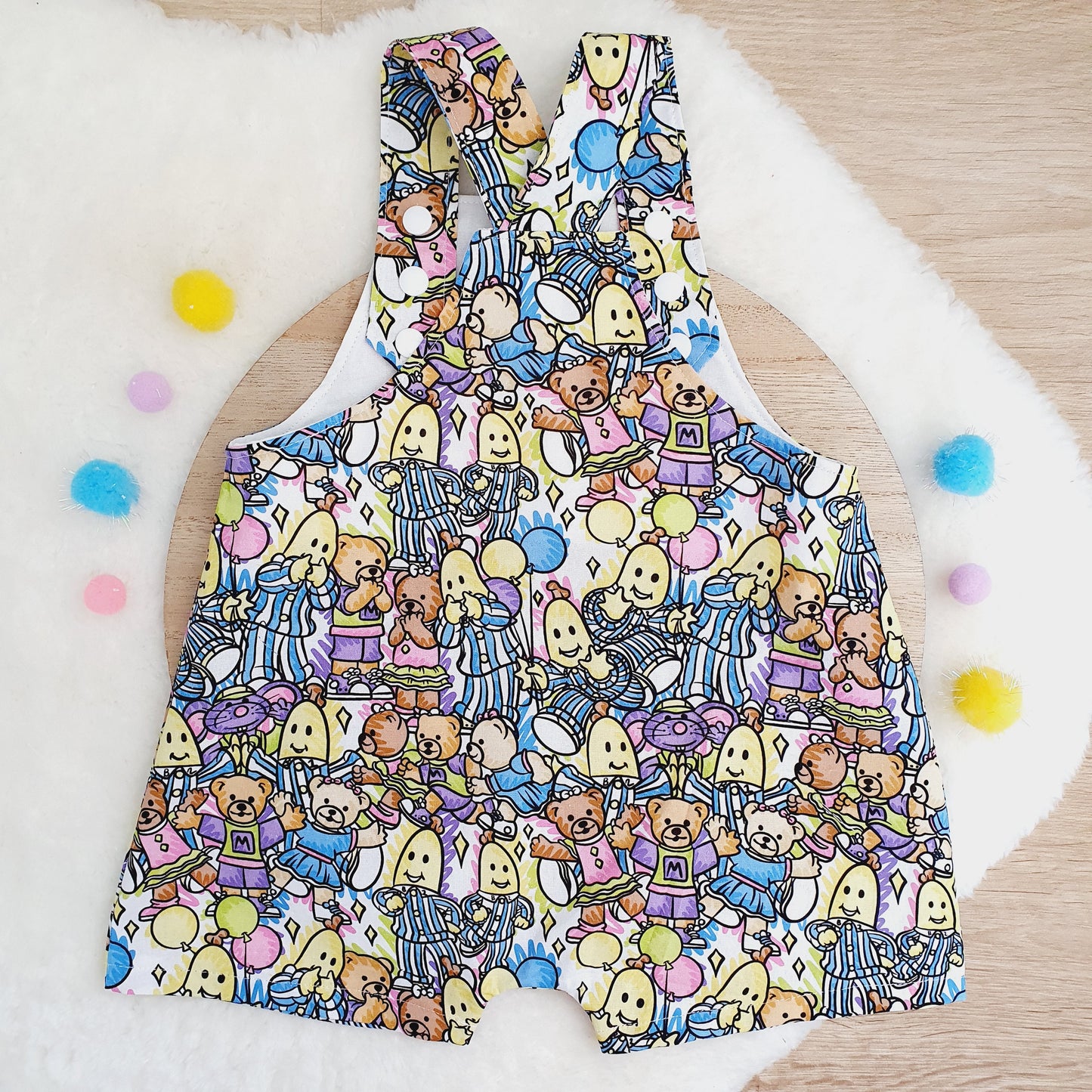 BANANAS print Overalls, Baby Overalls, Short Leg Romper, Size 1