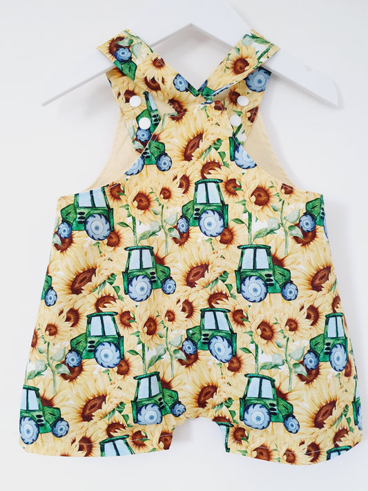 TRACTOR Baby / Toddler Overalls, Short Leg Romper, Size 1