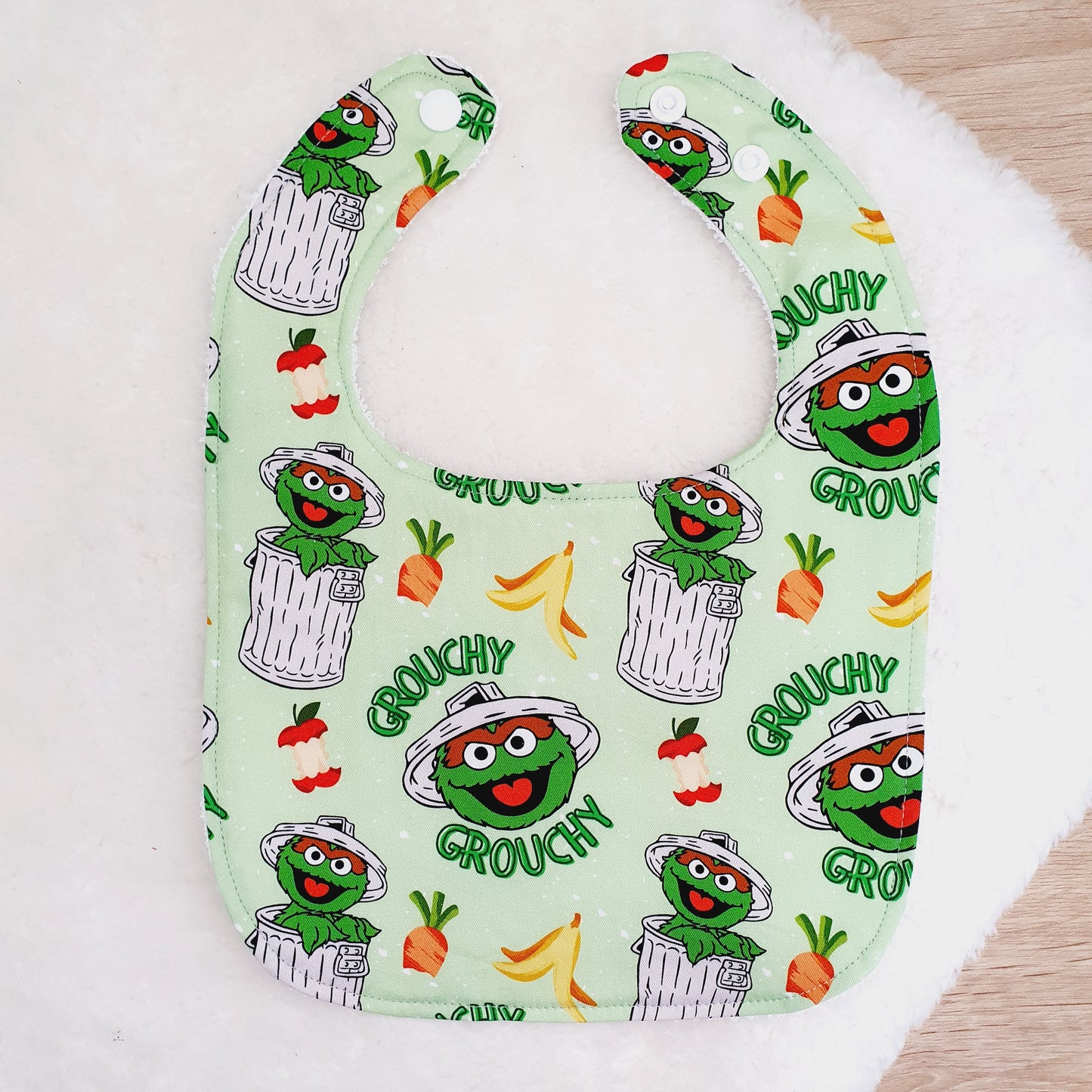 GROUCHY print Bib, Handmade Baby Bib, Feeding Bib