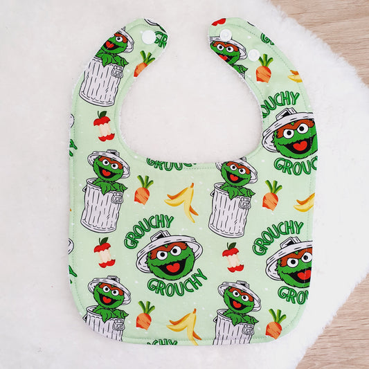 GROUCHY print Bib, Handmade Baby Bib, Feeding Bib