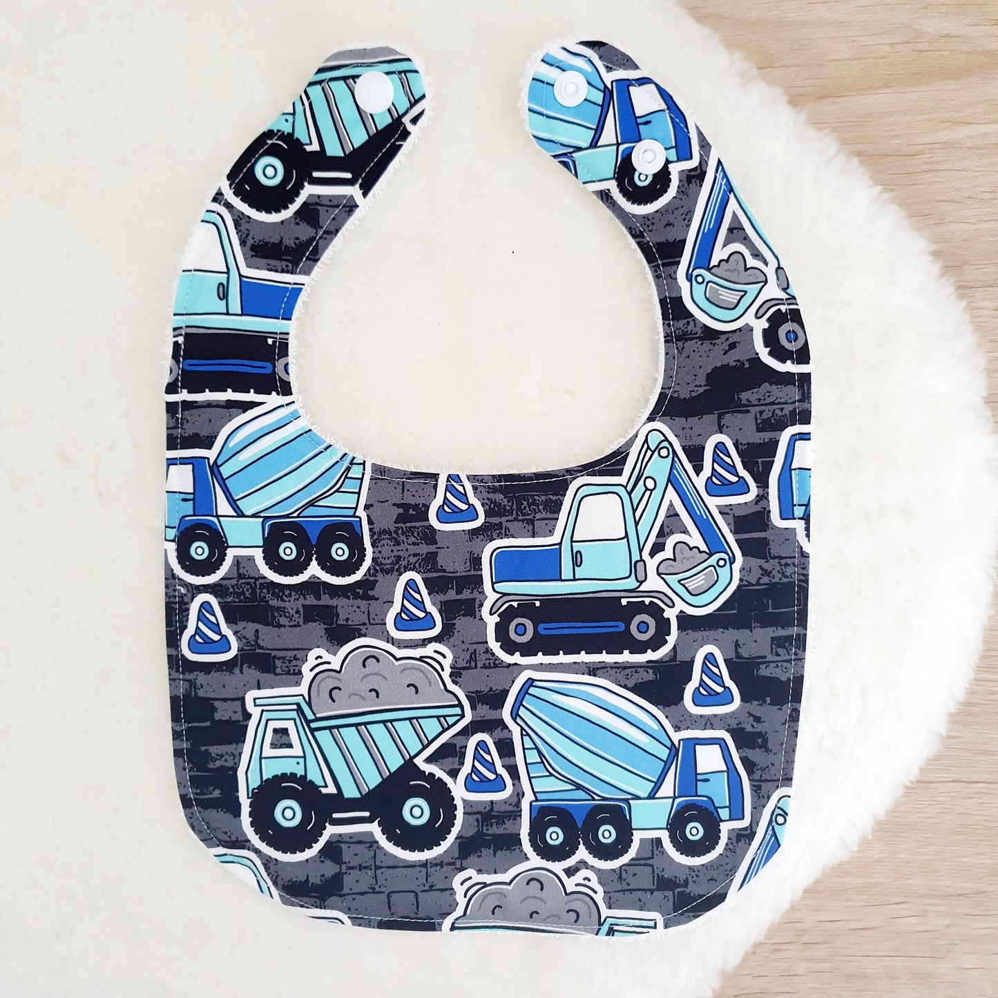 CONSTRUCTION print Bib, Handmade Baby Bib, Feeding Bib