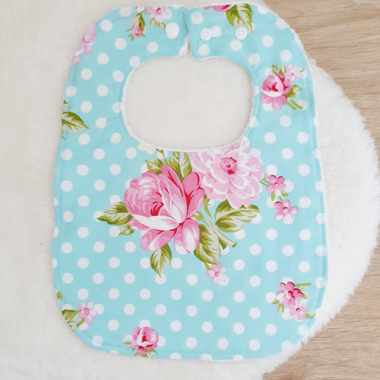 Roses Bib, Handmade Baby Bib, Large Feeding Bib