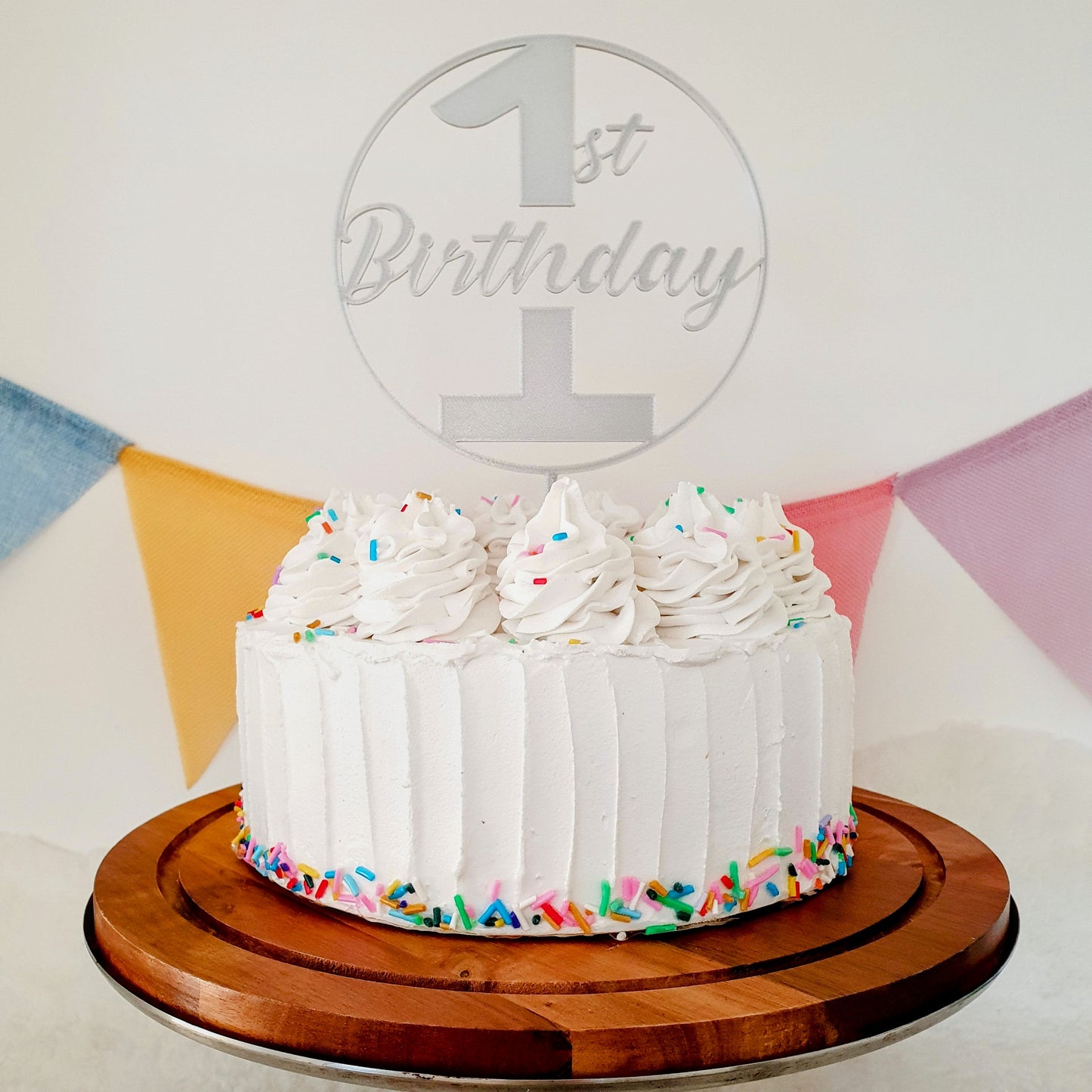 1st Birthday Cake Topper - Silver