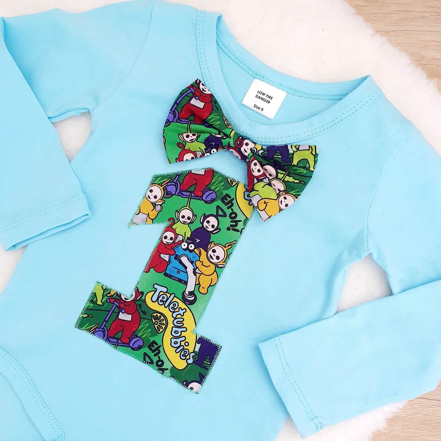 Boys 1st Birthday Long Sleeve Bodysuit, Size 0, Tubbies print