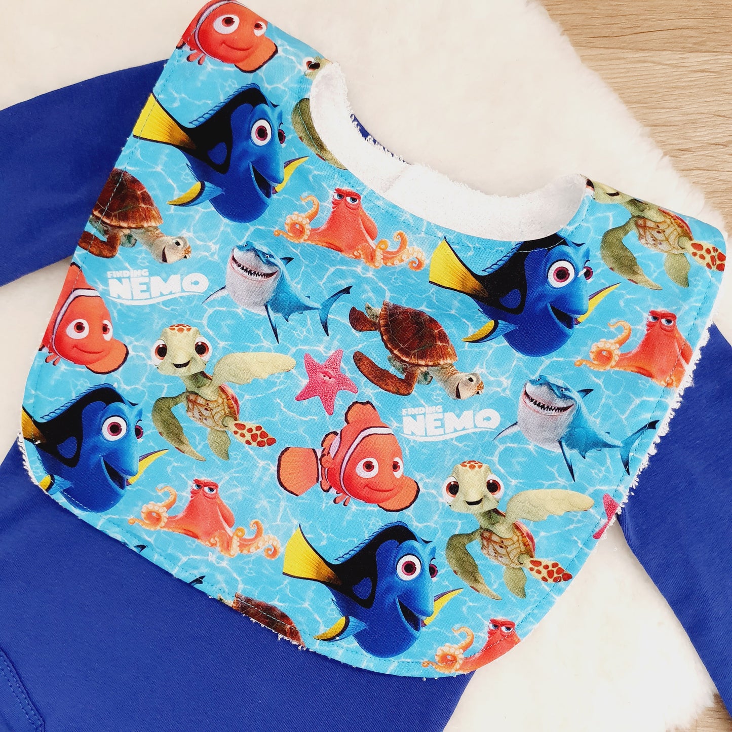 Nemo print Bib, Handmade Baby Bib, Large Feeding Bib