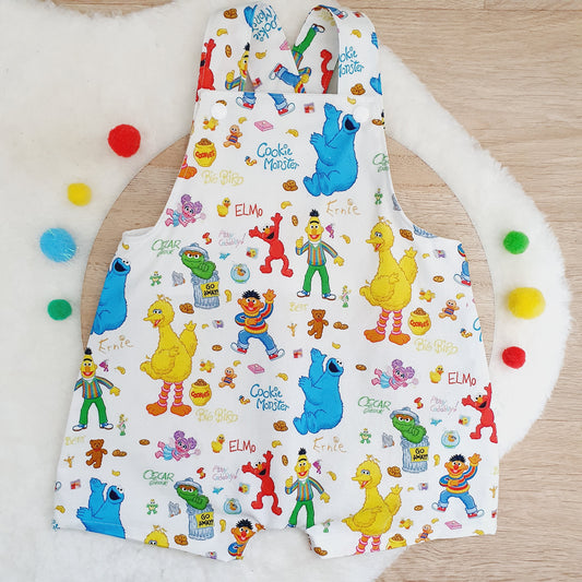 SESAME STREET print Overalls, Baby Overalls, Short Leg Romper, Size 1