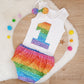 RAINBOW SPARKLE Girls 1st Birthday - Cake Smash Outfit, Size 1