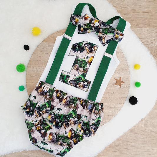 TRACTOR print Boys 1st Birthday Outfit, Size 1
