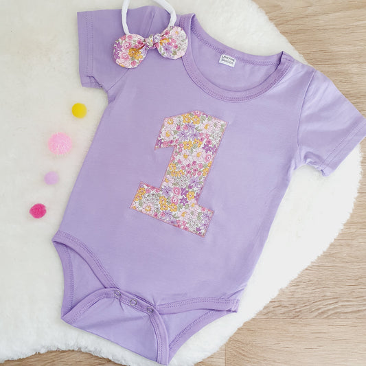 Girls 1st Birthday Short Sleeve Bodysuit &  Headband Set, Size 2