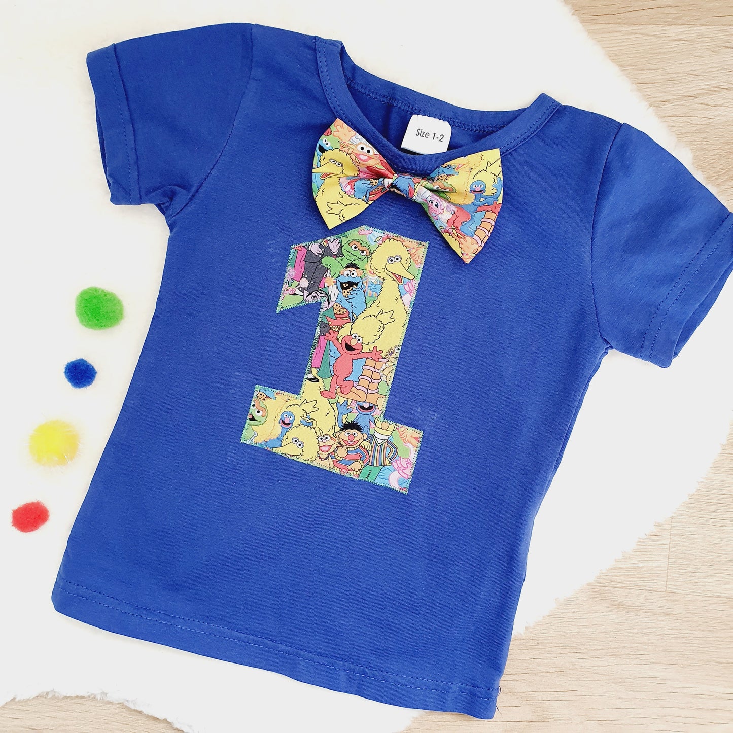 Boys 1st Birthday Short Sleeve T-Shirt / Top, Size 1-2, Sesame Street print