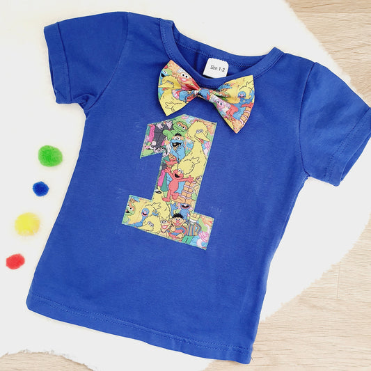 Boys 1st Birthday Short Sleeve T-Shirt / Top, Size 1-2, Sesame Street print