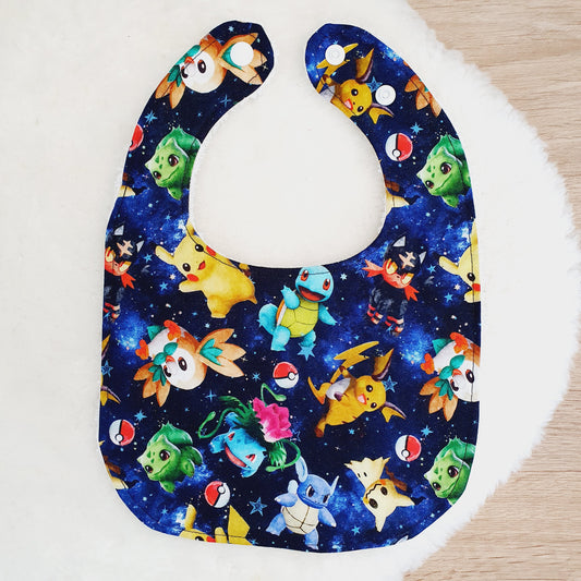 Pokemon print Bib, Handmade Baby Bib, Feeding Bib