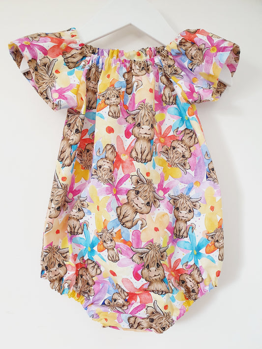 HIGHLAND COW Baby Girl Playsuit, Size 1
