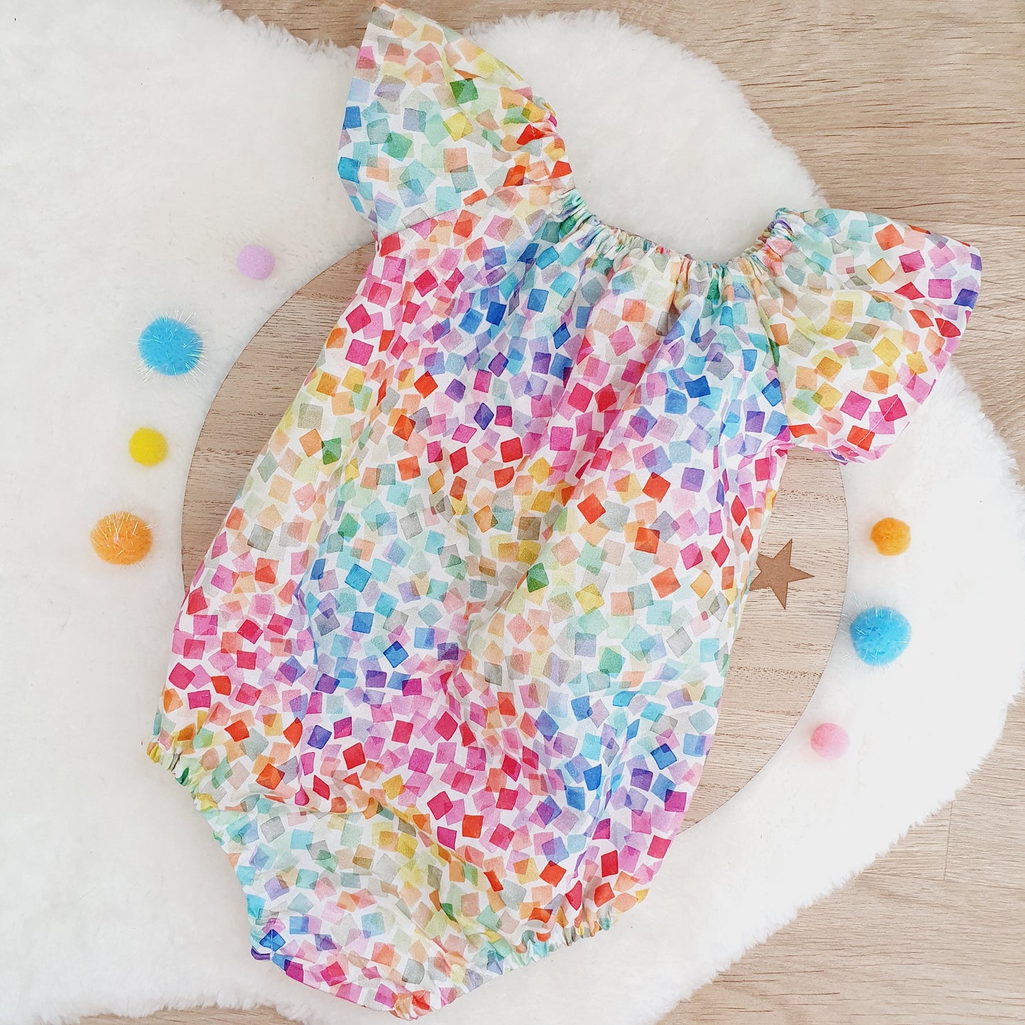 CONFETTI print Baby Girl Playsuit, Size 1, 1st Birthday / Cake Smash Outfit