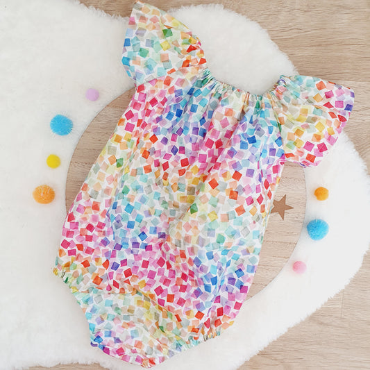 CONFETTI print Baby Girl Playsuit, Size 1, 1st Birthday / Cake Smash Outfit