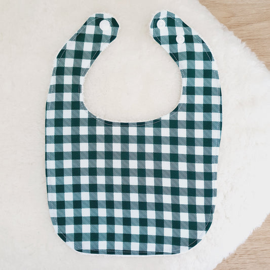 GREEN GINGHAM Bib, Handmade Baby Bib, Feeding Bib