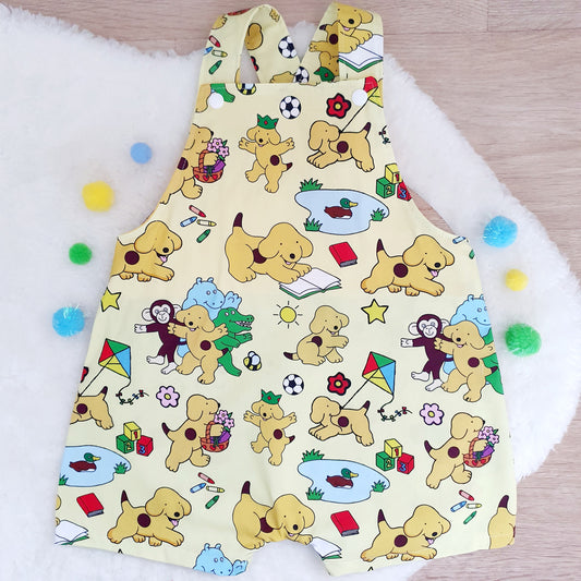 SPOT ON YELLOW print Overalls, Baby / Toddler Overalls, Short Leg Romper, Size 2