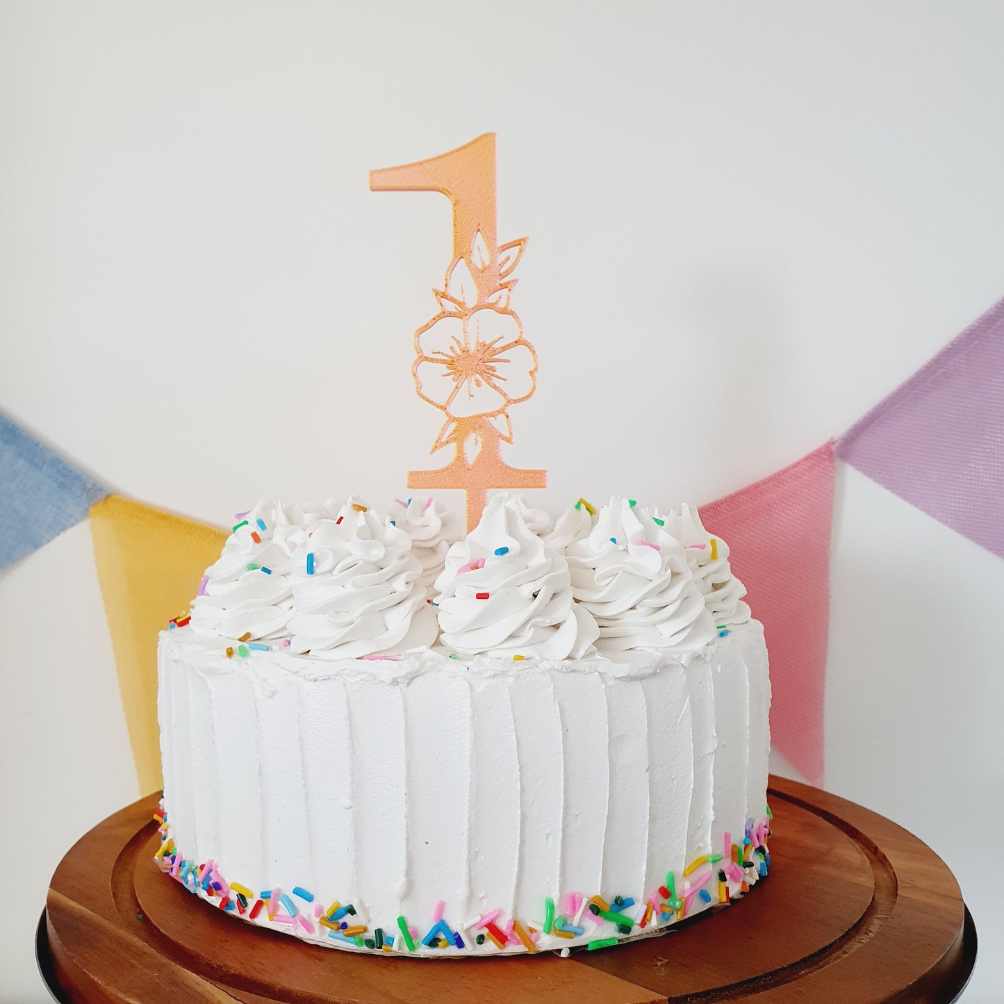 Floral '1' Cake Topper - Pink / Orange