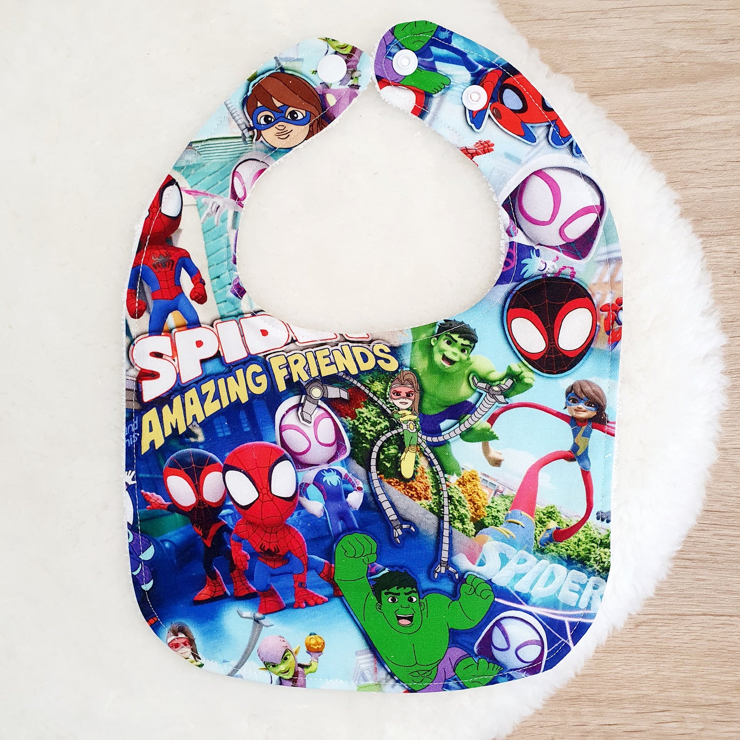 Spiderman print Bib, Handmade Baby Bib, Feeding Bib