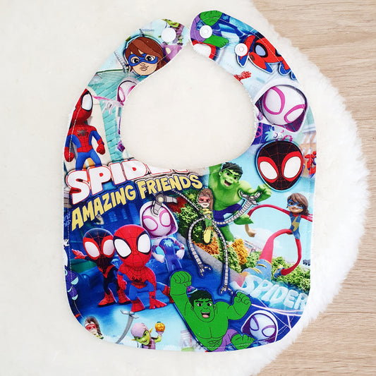 Spiderman print Bib, Handmade Baby Bib, Feeding Bib