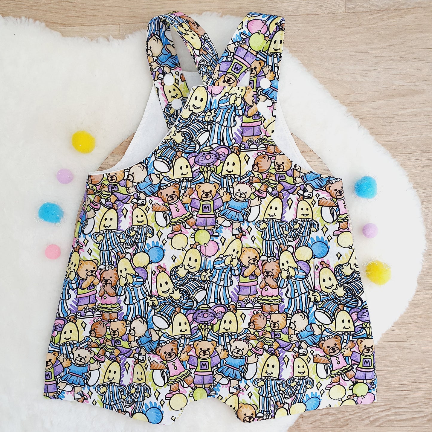 BANANAS print Overalls, Baby / Toddler Overalls, Short Leg Romper, Size 2
